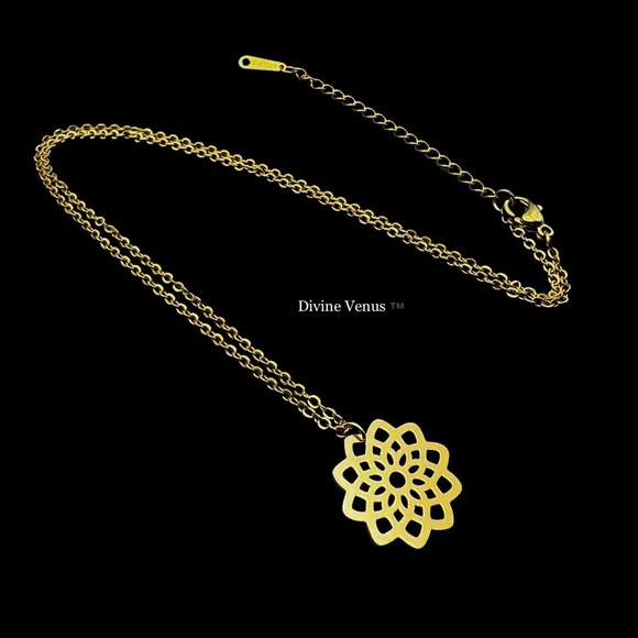 Lotus Flower Necklace | Gold Plated Stainless Steel Jewelry - Picture 1 of 6